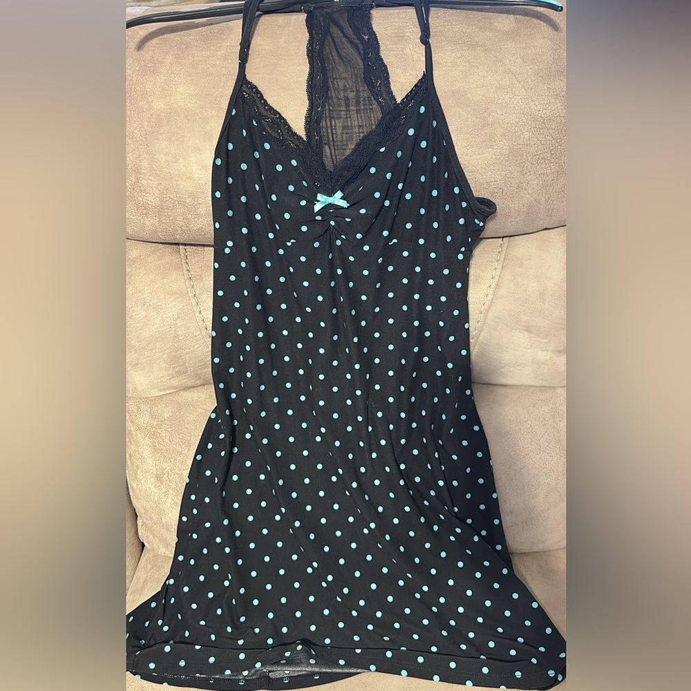 Stylish Black Dress (nightie) with Blue Polka Dots